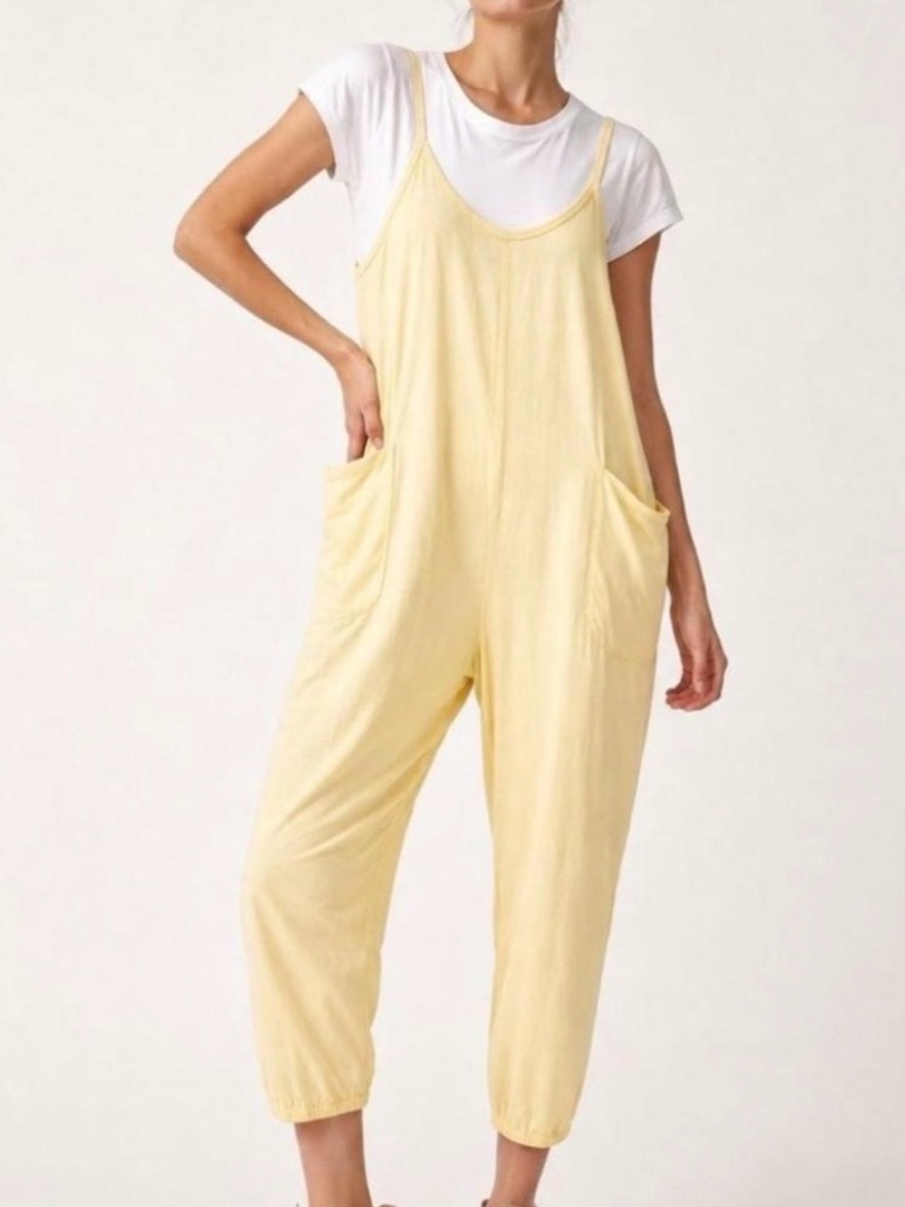 Sundry Anthropologie Women S Yellow French Terry Sleeveless Slouchy Jumpsuit NWT